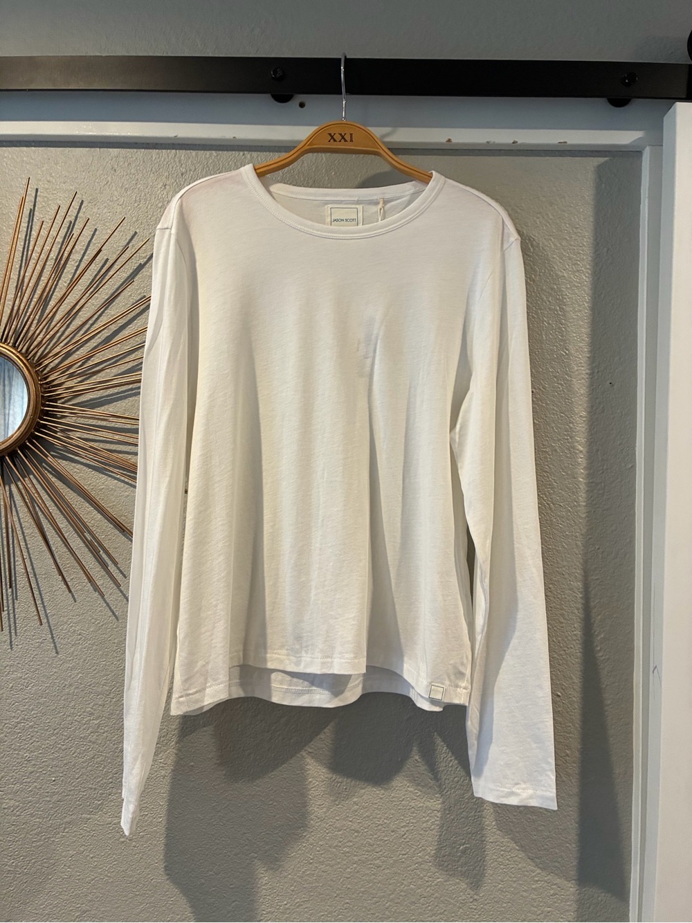 Men's White Long-Sleeve Crewneck Shirt